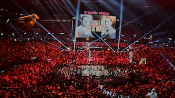 Saul -Canelo- Alvarez of Mexico during the Fight for the undisputed for the WBC, WBO and WBA super middleweight world titles against Edgar Berlanga of USA, at T-Mobile Arena, on September 14, 2024, in Las Vegas, Nevada, United States.