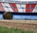 El césped del Calderón, retirado para el concierto de Bon Jovi