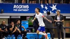 Jun 23, 2024; Arlington, TX, USA; United States forward Christian Pulisic (10) celebrates after he scores a goal against Bolivia during the first half in a 2024 Copa America match at AT&T Stadium. Mandatory Credit: Jerome Miron-USA TODAY Sports