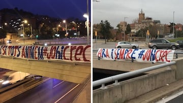 Barcelona ha amanecido plagada de pancartas de apoyo al Bar&ccedil;a.