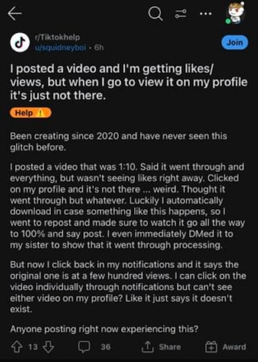 Un error de TikTok hace que algunos de tus videos desaparezcan