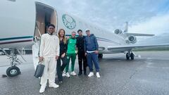 Endrick, Leila Pereira, el preparador físico y fisioterapeuta Gustavo Kaschel, Murilo y Richard Ríos, a su llegada a Sao Paulo.