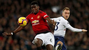 Paul Pogba y Christian Eriksen, en un Tottenham-Manchester United de la Premier League.