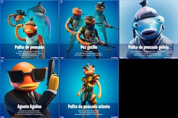 Estos son todos los miembros de la familia Palito de Pescado que hay, por ahora, en Fortnite, ordenados por fecha de lanzamiento