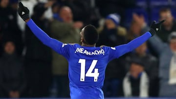 LEICESTER, ENGLAND - DECEMBER 01: Kelechi Iheanacho of Leicester City celebrates scoring his teams second goal during the Premier League match between Leicester City and Everton FC at The King Power Stadium on December 01, 2019 in Leicester, United Kingdo