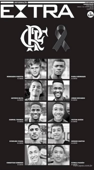 No solo la revista Zero Hora se hizo eco de la tragedia vivida en las instalaciones del Flamengo. El periódico brasileño Extra rindió un sentido homenaje a todos los jóvenes menores de edad que no pudieron sobrevivir al incendio del centro de entrenamiento del club. 