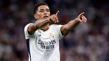 Bellingham celebra el gol que marcó al Union Berlin en la primera jornada de la fase de grupos de la Champions.