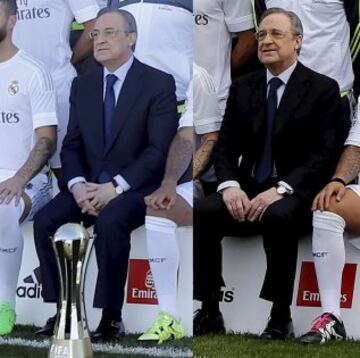 Florentino Pérez que no suele alterar el gesto esboza una leve sonrisa en compañía de Zidane.