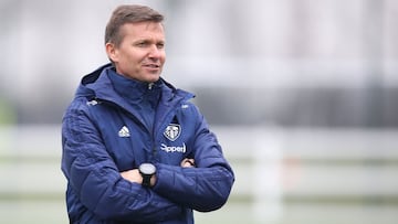 LEEDS, ENGLAND - MARCH 03: Jesse Marsch, Manager of Leeds United looks on during a Leeds United Training Session at Thorp Arch Training Ground on March 03, 2022 in Leeds, England. (Photo by George Wood/Getty Images)