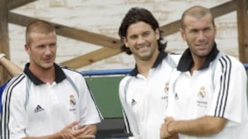 Solari con Zidane y Beckham en la &eacute;poca cuando todos eran jugadores del club merengue
