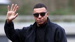 France's forward Kylian Mbappe arrives in Clairefontaine-en-Yvelines on March 18, 2024 as part of the team's preparation for upcoming friendly football matches. (Photo by FRANCK FIFE / AFP)