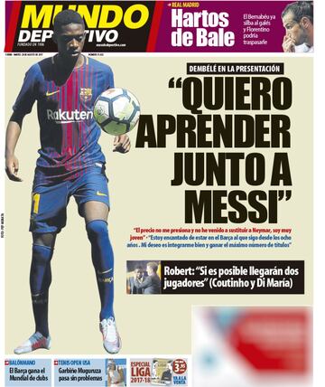 Portada de 'Mundo Deportivo' del martes, 29 de agosto de 2017.