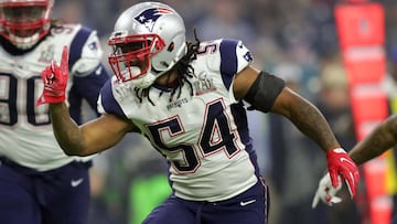 Feb 5, 2017; Houston, TX, USA; New England Patriots middle linebacker Dont'a Hightower (54) reacts after a tackle in the third quarter during Super Bowl LI against the Atlanta Falcons at NRG Stadium. Mandatory Credit: Dan Powers-USA TODAY Sports
