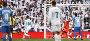 Diego Rolán fires Málaga level in the 18th minute.