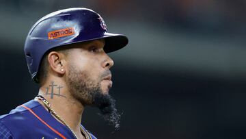 HOUSTON, TEXAS - MAY 01: Jose Abreu #79 of the Houston Astros looks on during the fourth inning against the San Francisco Giants at Minute Maid Park on May 01, 2023 in Houston, Texas.   Carmen Mandato/Getty Images/AFP (Photo by Carmen Mandato / GETTY IMAGES NORTH AMERICA / Getty Images via AFP)