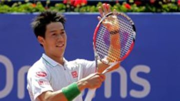 El japonés Kei Nishikori celebra su victoria en el Trofeo Conde de Godó de Barcelona.