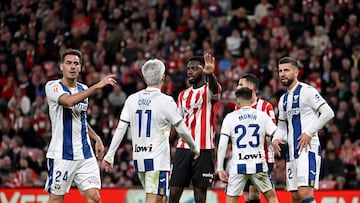 Athletic Bilbao's Spanish forward #09 Inaki Williams gestures during the Spanish league football match between Athletic Club Bilbao and Club Deportivo Leganes SAD at the San Mames stadium in Bilbao on January 26, 2025. (Photo by ANDER GILLENEA / AFP)