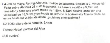 "?Subimos o no subimos? la pregunta del Racing en un examen de fsica