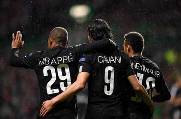 Mbappé, Cavani and Neymar celebrate at Celtic Park