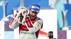 HONG KONG, HONG KONG - DECEMBER 03: In this handout from FIA Formula E -   Daniel Abt (GER), Audi Sport ABT Schaeffler, Audi e-tron FE04, sprays the chapagne after winning the race during the Hong Kong ePrix, Round 2 of the 2017/18 FIA Formula E Series at the Central Harbourfront Circuit on December 03, 2017 in Hong Kong, Hong Kong. (Photo by Sam Bloxham/LAT Images/FIA Formula E via Getty Images)