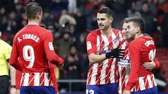 Torres, Vitolo, Gameiro y Correa celebran uno de los goles del Atl&eacute;tico contra el Lleida.