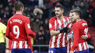 Torres, Vitolo, Gameiro y Correa celebran uno de los goles del Atlético contra el Lleida.
