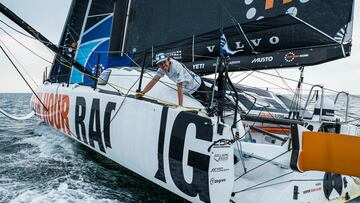 The Ocean Race 2022-23 - June 18, 2023. The 11th Hour Racing Team leaving The Hague for delivery to Genoa, Italy, after completing repairs to the damaged port side.