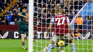 Soccer Football - Premier League - Aston Villa v Liverpool - Villa Park, Birmingham, Britain - December 26, 2022 Liverpool's Stefan Bajcetic scores their third goal Action Images via Reuters/Paul Childs EDITORIAL USE ONLY. No use with unauthorized audio, video, data, fixture lists, club/league logos or 'live' services. Online in-match use limited to 75 images, no video emulation. No use in betting, games or single club /league/player publications. Please contact your account representative for further details.