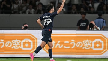 Paris Saint-Germain's Portuguese midfielder Vitinha celebrates his goal during the football friendly match between Italy's Inter Milan and France's Paris Saint-Germain (PSG) at the National Stadium in Tokyo on August 1, 2023. (Photo by Richard A. Brooks / AFP)