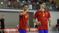 Sergio Lozano celebra un gol durante el partido de clasificación para el Mundial de Fútbol Sala entre España y Moldavia.