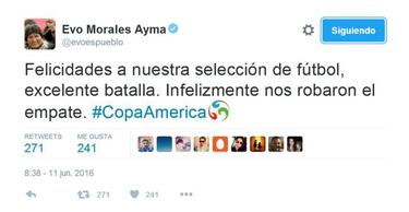 Evo Morales se suma a las críticas al árbitro Marrufo