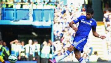 Diego Costa el sábado, cuando le marcó tres goles al Swansea una semana después de su lesión.