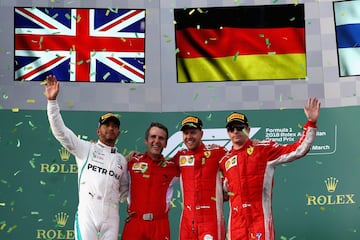 Sebastian Vettel, Lewis Hamilton y Kimi Raikkonen en el pódium del GP de Australia. 