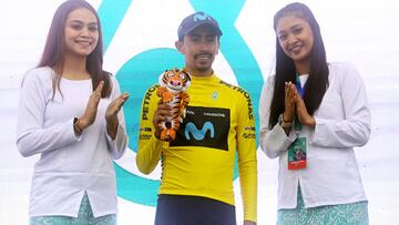 GENTING HIGHLANDS, MALAYSIA - OCTOBER 13: Iván Ramiro Sosa of Colombia and Movistar Team celebrates at podium as Yellow leader jersey winner after the 26th Le Tour de Langkawi 2022, Stage 3 a 124.2km stage from Putrajaya to Genting Highlands 1649m / #PETRONASLTdL2020 / on October 13, 2022 in Genting Highlands, Malaysia. (Photo by Tim de Waele/Getty Images)