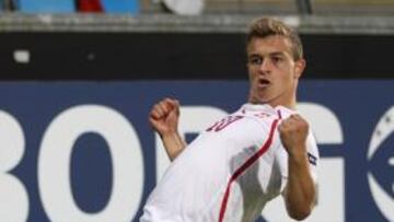 <b>NOTABLE. </b>Shaqiri celebra un gol en el pasado Europeo Sub-21.