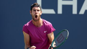 NEW YORK, NEW YORK - AUGUST 27: Karen Khachanov of Russia reacts against Daniel Evans of Great Britain during their Men's Singles First Round match on Day Two of the 2024 US Open at the USTA Billie Jean King National Tennis Center on August 27, 2024 in the Flushing neighborhood of the Queens borough of New York City. Jamie Squire/Getty Images/AFP (Photo by JAMIE SQUIRE / GETTY IMAGES NORTH AMERICA / Getty Images via AFP)