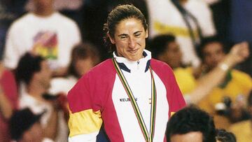 Almudena Muñoz en el podio de Barcelona 92.
