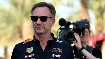 Red Bull Racing's team principal Christian Horner walks to a press conference during the second day of the Formula One pre-season testing at the Bahrain International Circuit in Sakhir on February 22, 2024. (Photo by Andrej ISAKOVIC / AFP)