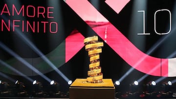EPA3250. MILÁN (ITALIA), 31/10/2018.- Imagen del trofeo durante la presentación de la 102 edición del Giro de Italia en Milán, Italia, hoy, 31 de octubre de 2018. EFE/ Matteo Bazzi