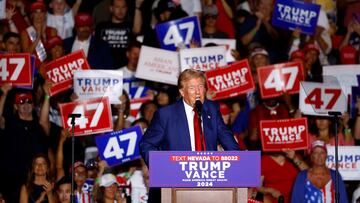 Republican presidential nominee and former U.S. President Donald Trump speaks at a rally in Las Vegas, Nevada, U.S. September 13, 2024. REUTERS/Piroschka Van de Wouw?