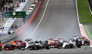 Nico Rosberg of Germany in his Mercedes at the start during the Formula One Grand Prix of Austria at Red Bull Ring.