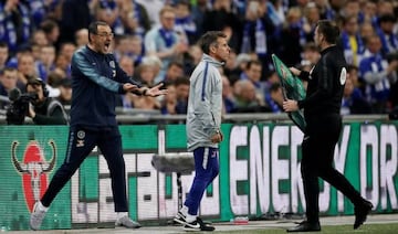 Chelsea manager Maurizio Sarri reacts after Kepa Arrizabalaga (not pictured) refuses to be substituted