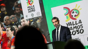 Fernando Sanz, en la presentación de la candidatura de España, Marruecos y Portugal.