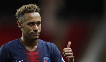 Monaco (Monaco), 11/11/2018.- Neymar Jr of Paris Saint Germain reacts during the French Ligue 1 soccer match between AS Monaco and Paris Saint Germain in Monaco, 11 November 2018.