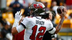 PITTSBURGH, PENNSYLVANIA - OCTOBER 16: Tom Brady #12 of the Tampa Bay Buccaneers warms up prior to the game against the Pittsburgh Steelers at Acrisure Stadium on October 16, 2022 in Pittsburgh, Pennsylvania. (Photo by Justin K. Aller/Getty Images)