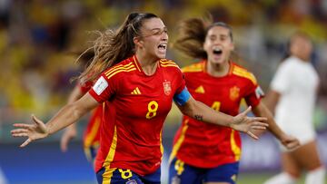 AMDEP6890. CALI (COLOMBIA), 11/09/2024.- Silvia Lloris de España celebra un gol este miércoles, en un partido de los octavos de final de la Copa Mundial Femenina sub-20 entre las selecciones de España y Canadá en el estadio Pascual Guerrero en Cali (Colombia). EFE/ Ernesto Guzmán