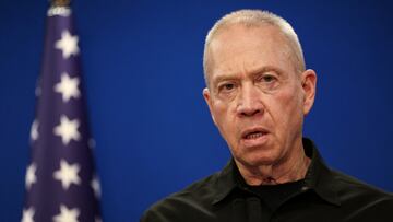 FILE PHOTO: Israeli Defense Minister Yoav Gallant speaks during a joint press conference with U.S. Secretary of Defense Lloyd Austin at Israel's Ministry of Defense in Tel Aviv, Israel December 18, 2023. REUTERS/Violeta Santos Moura/File Photo