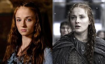 Sansa Stark en la primera (izq) y séptima (der) temporada de Game of Thrones.  