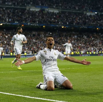 &#039;Chicharito&#039; Hern&aacute;ndez, tras marcar el gol del Real Madrid en las semifinales de Champions.