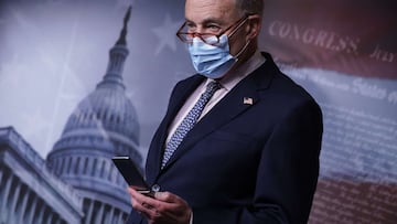 WASHINGTON, DC - NOVEMBER 17: Senate Minority Leader Charles Schumer (D-NY) holds a news conference at the U.S. Capitol on November 17, 2020 in Washington, DC. The Senate Democrats were critical of President Donald Trump&#039;s continued claims of electio